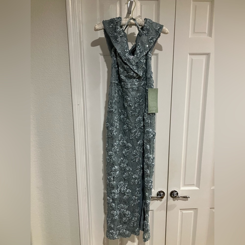 DJ-Jaz Off-the-Shoulder Short Sleeve Evening Gown, 6, Sage, Lace Maxi